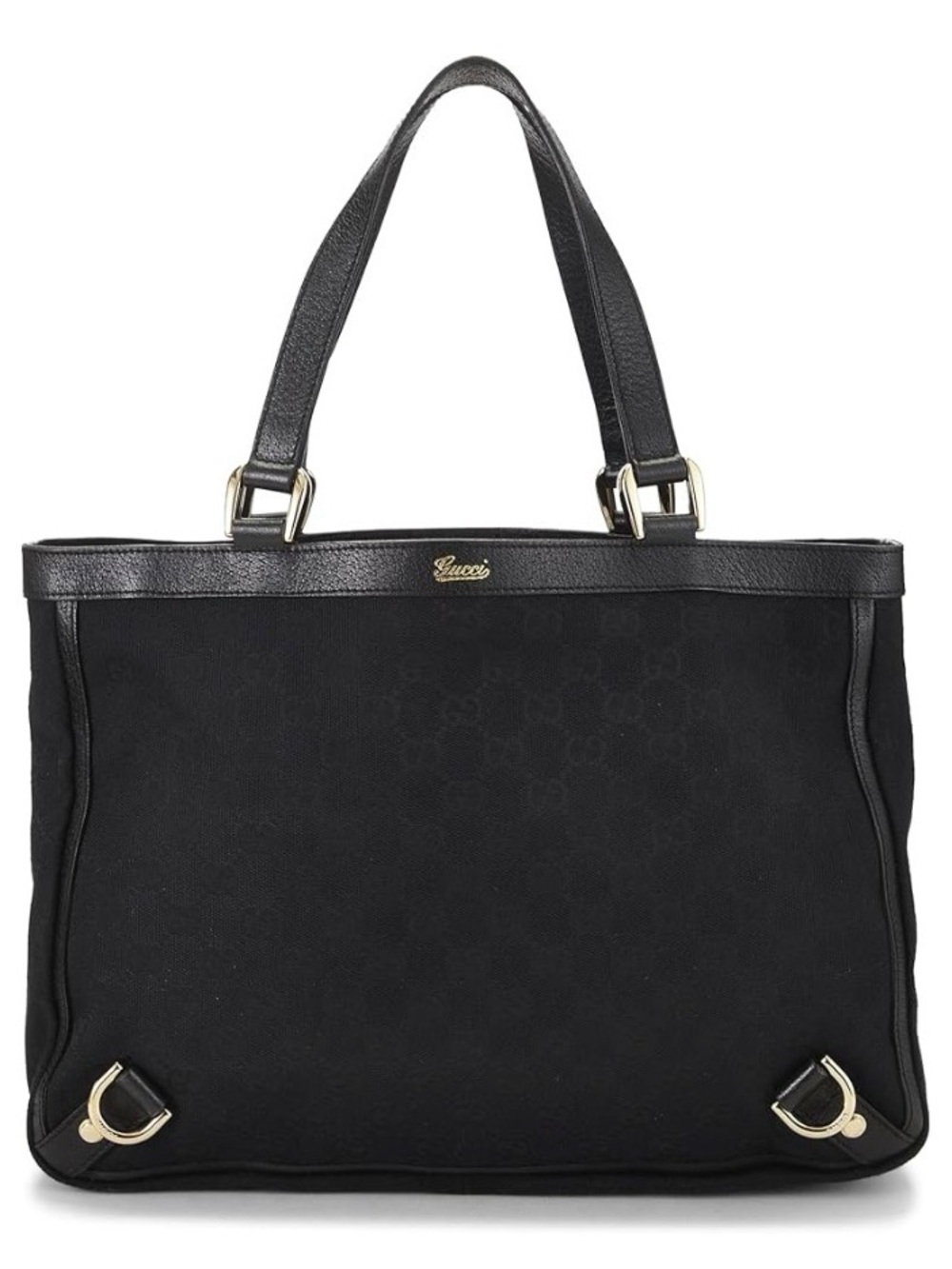 Gucci Black Canvas and Leather Double-Handle Tote with Gold Hardware